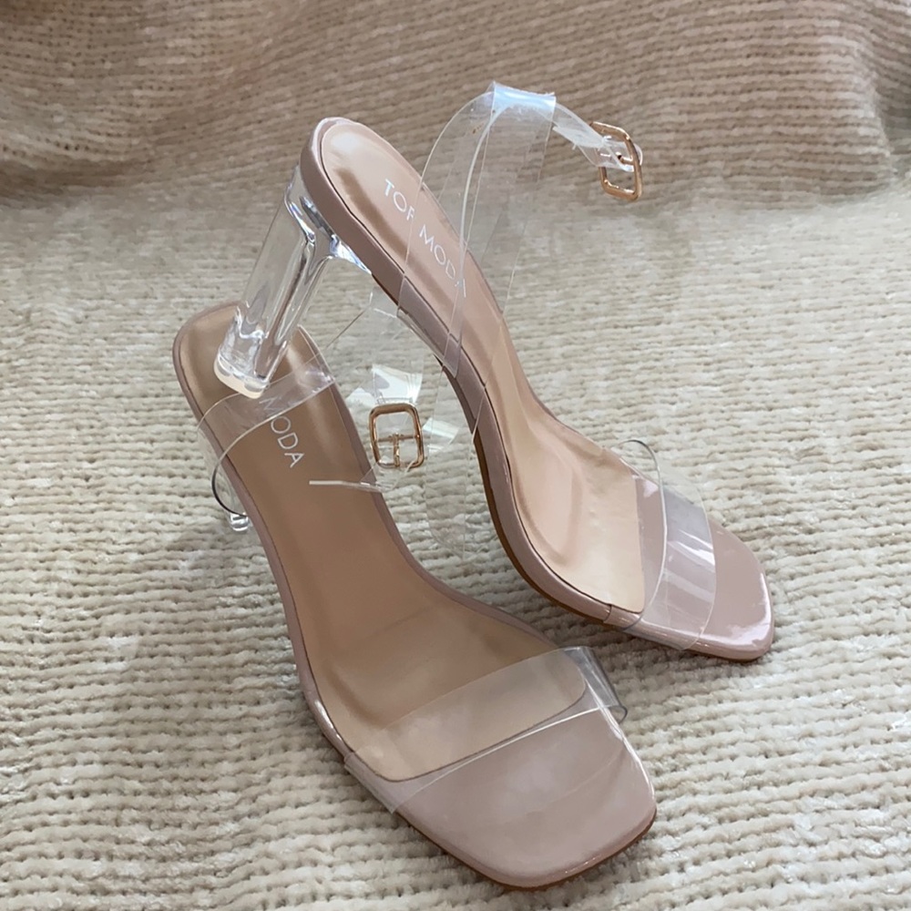 Top Moda clear square toe heels size 7